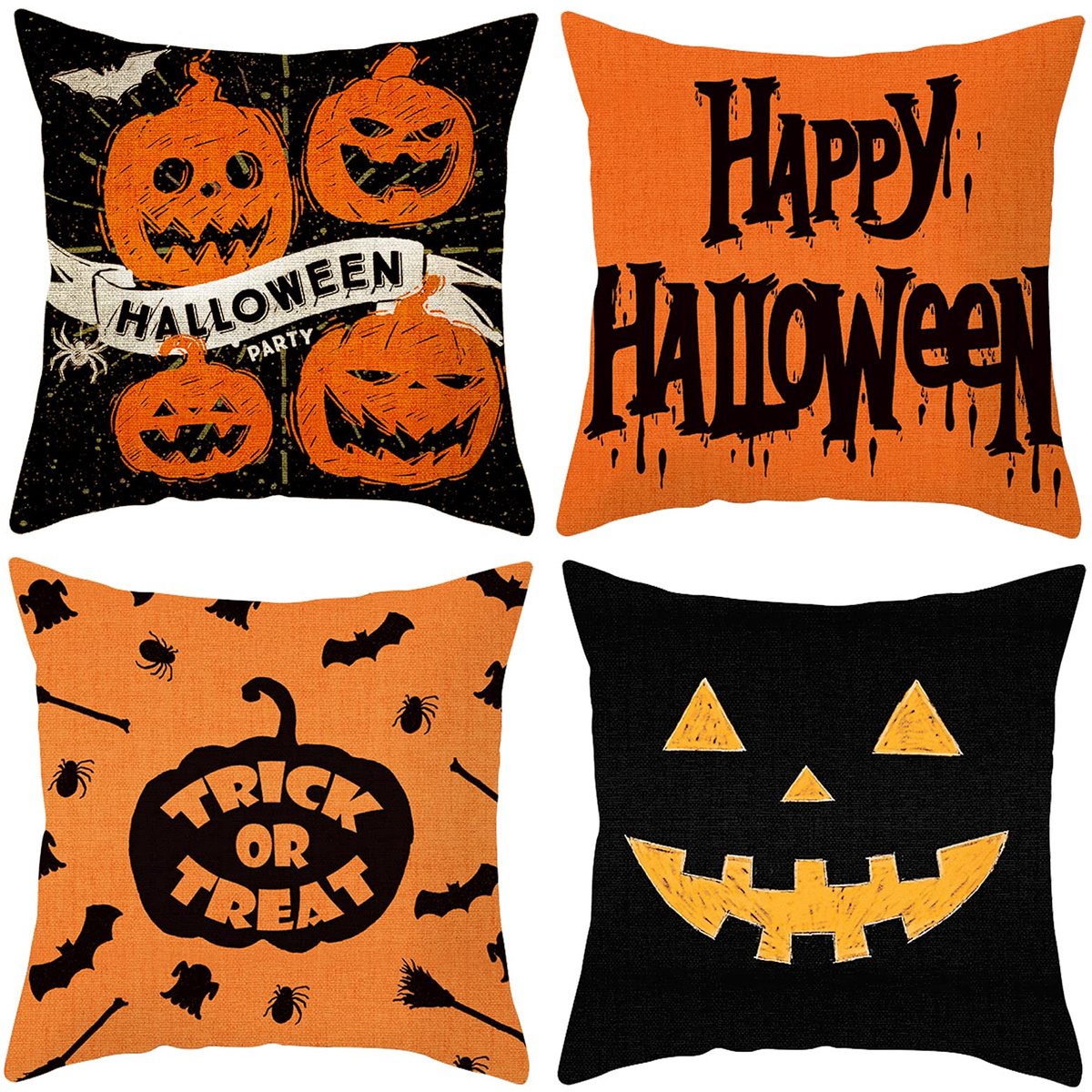 Ibenzoa Kussenslopen Set van 4 voor Halloween Decoratie - Vierkant 45 x 45 cm - Slaapkamer en Bank Accessoire Meerkleurig