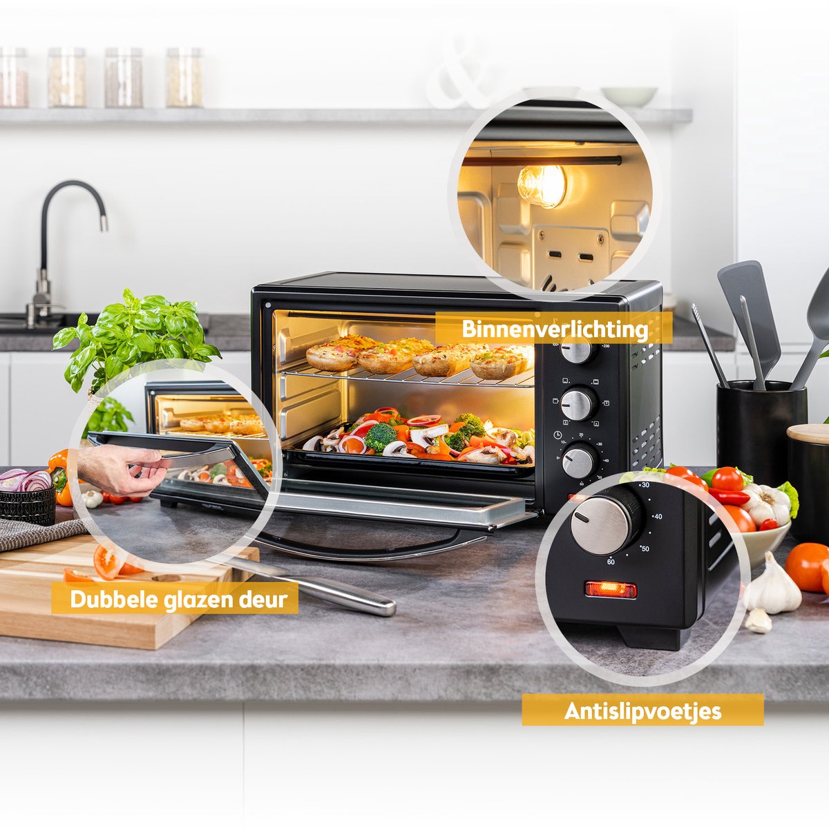 TZS First Austria Mini oven 20L - 1380W- Vrijstaande Heteluchtoven - max 230°C - Timer - Zwart – foto 8