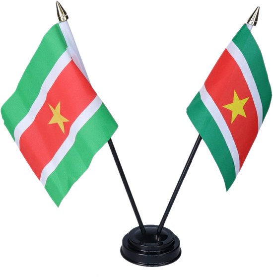 Lot de 10 mini drapeaux de table du Suriname (double sur 1 support) de 15 cm - Supporters - Décoration - Sport - Fans
