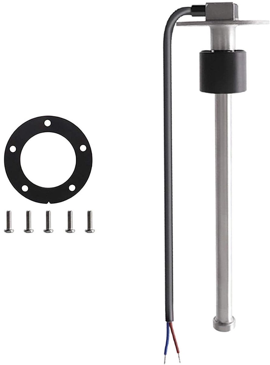 Allecto Plus - RVS brandstofniveaumeter voor boot met 5 gaten - 200mm - Waterstandsensor - 0~190ohm META: brandstofmeter boot, brandstofniveau sensor.