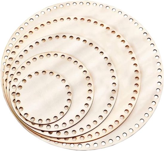 TTYSHIP® 6 stuks mandbodem, 20 cm mandbodem om te haken, ronde natuurlijke houten mand met 20 gekleurde stekenstiften, mandbodemset voor doe-het-zelf mandvlechten, handwerk