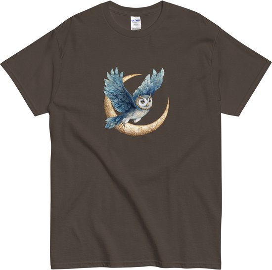 Boho Uil T-shirt voor Vrouwen en Mannen - Celestial Spirit Animal - Bruin - M