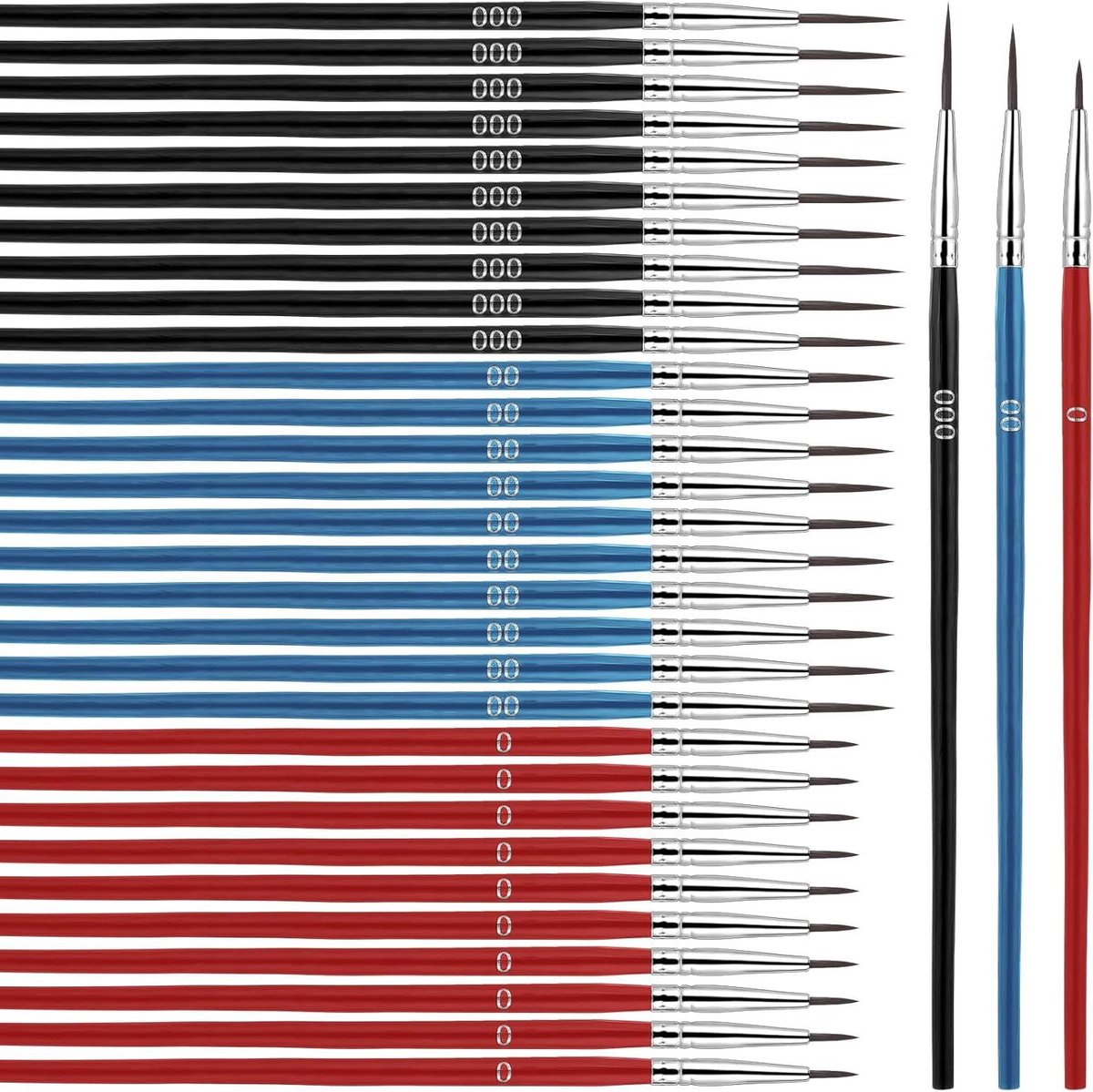 Allecto Plus - Detailpenselen set van 30 stuks voor acryl schilderen en modelambachten met fijne punt - Inclusief maten #0, #00, #000 - Micropenselen voor miniatuur schilderen - Kleurmengsel - Professionele verf op nummer penselen.