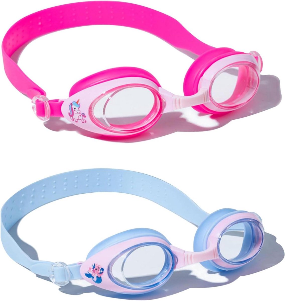 2 stuks kind zwembril met anti-fog transparant zicht verstelbare duikbril voor kinderen 3-15 jaar met eenhoorn en zeemeermin patroon.