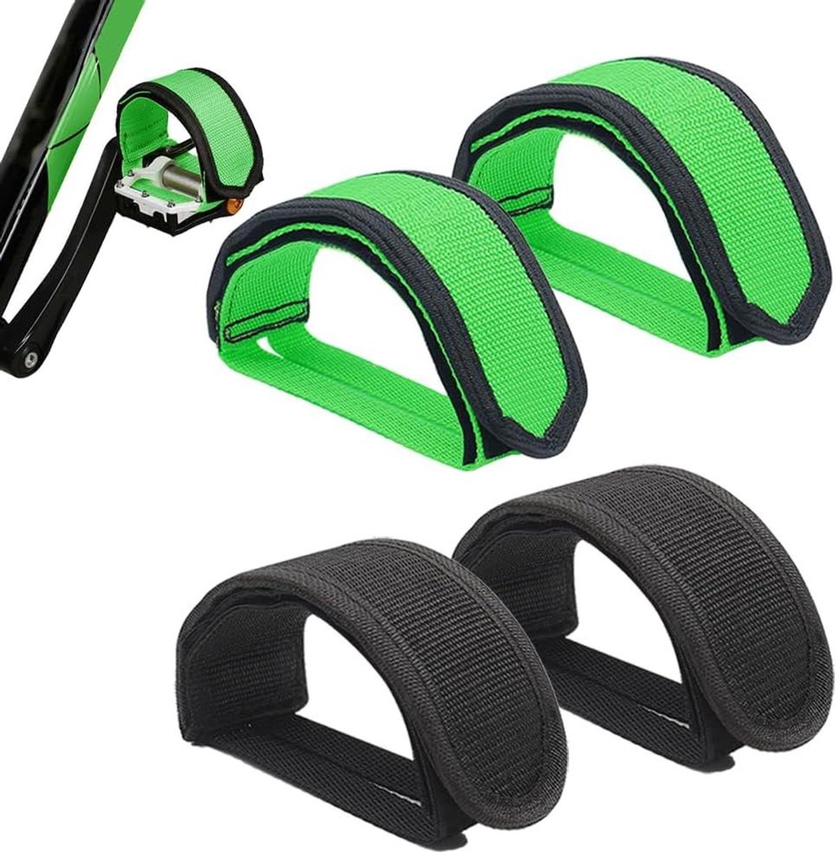 Allecto Plus - Universele fiets pedaalriem 4 stuks anti-slip verstelbaar - Nylon voetsteun voor fiets vaste versnelling & thuisgebruik