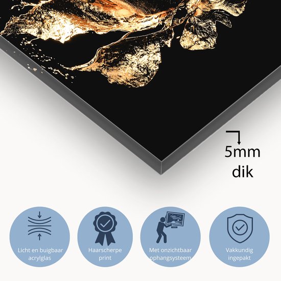 Motif rose dorée scintillante - Tableaux sur verre rose - Décoration murale fleur en verre - Abstrait - Peintures sur acrylique - Décoration murale champêtre - verre acrylique 75x50 cm