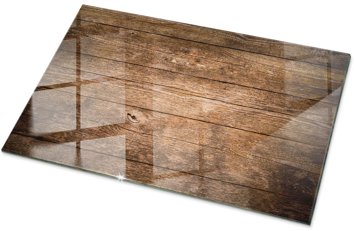 Tulup Tafelblad Glas - Houten Plankstructuur Gehard Glas - 100 cm x 70 cm - Bruin Glazen Tafelblad - Rechthoekig Tafelblad Glas - Gehard Glazen Tafelblad Voor de Eettafel in de Eetkamer - Glasplaat Tafel