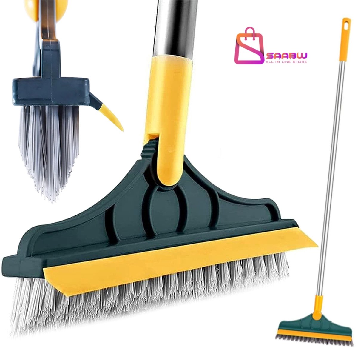 Spleetborstel met Steel – 100 cm – Nylon Borstels & Trekker – 120° Verstelbare Kop – bezemhouder – borstel – 46082