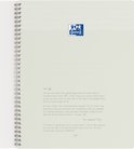 Carnet ouvert A4+ à spirale, page de garde vierge avec des informations sur le papier et l'écolabel UE.