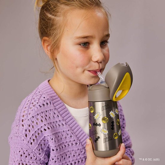 b.box Batman geïsoleerde waterfles voor kinderen - drievoudige wand van roestvrij staal - houdt dranken tot 8 uur koud en tot 6 uur warm - siliconen rietje met vrije doorstroming - drukknopopening - Drinkbekers - draaggreep -Drinkflessen - 350ml van b.box — afbeelding 5