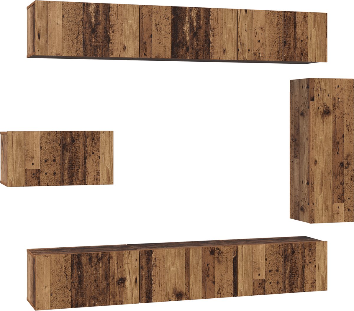 vidaXL - Tv-meubelset - Wandgemonteerd - 8 - pcs - Oud - Hout - Bewerkt - hout