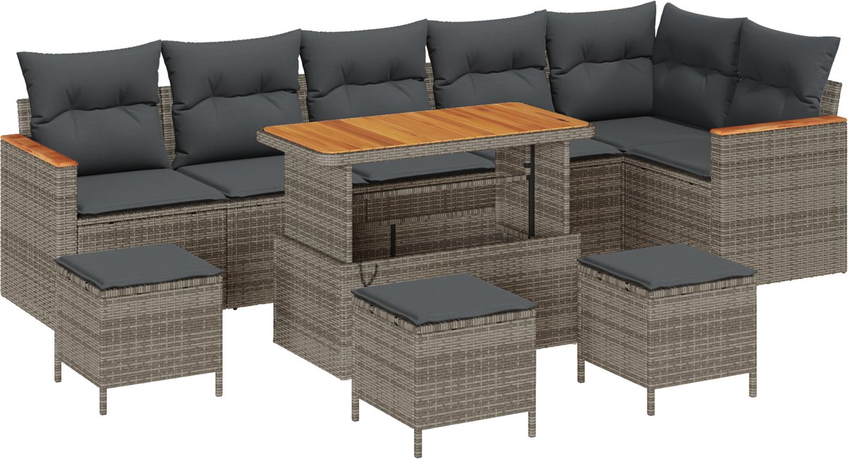 vidaXL - Tuinbank - Set - 10 - pcs - Grijs - poly - rattan