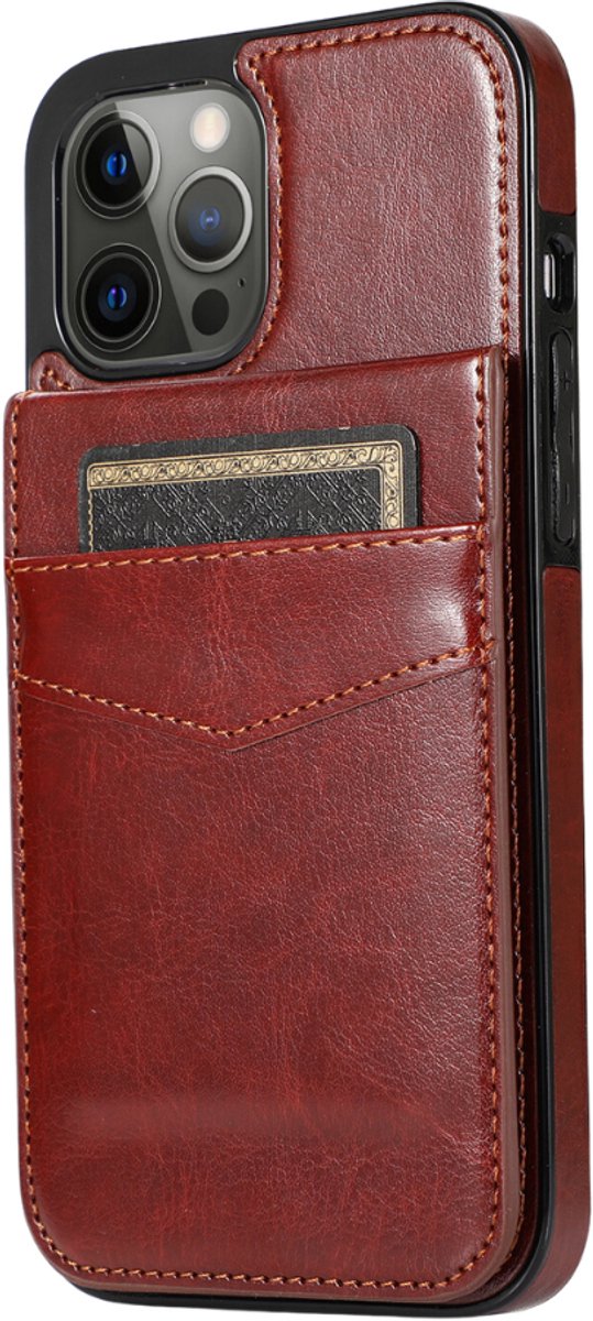 Hoesje geschikt voor iPhone 17 Pro - Backcover - Pasjeshouder - Portemonnee - Kunstleer - Bruin