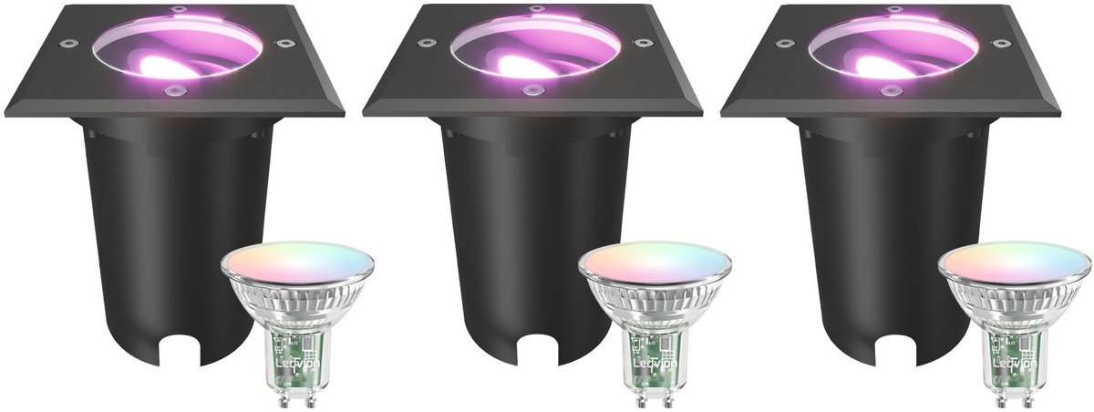 Ledvion Set van 3 LED Grondspot Buiten IP67 4.9W 230V 345Lm GU10 RGB