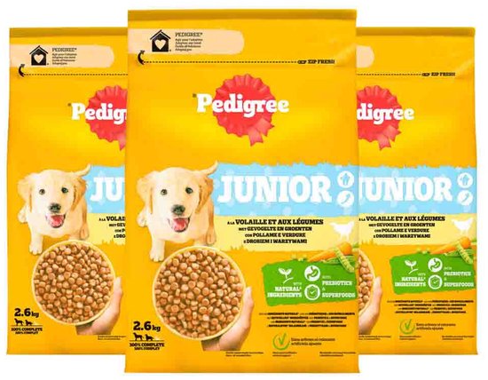 Pedigree Hondenvoer Hondenbrokken Junior Kip - 3 x 2,6 kg - Voordeelverpakking