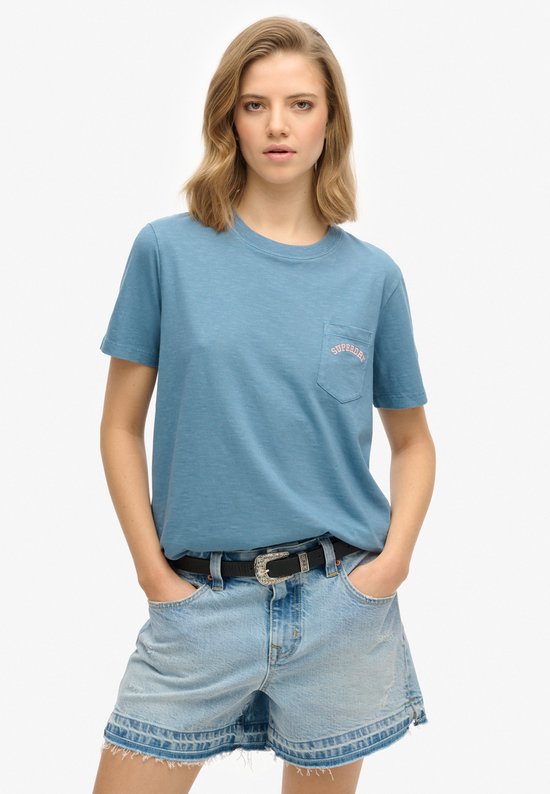 Superdry - Essential garment-dye T-shirt met logo en borstzak - Dames - T-shirts