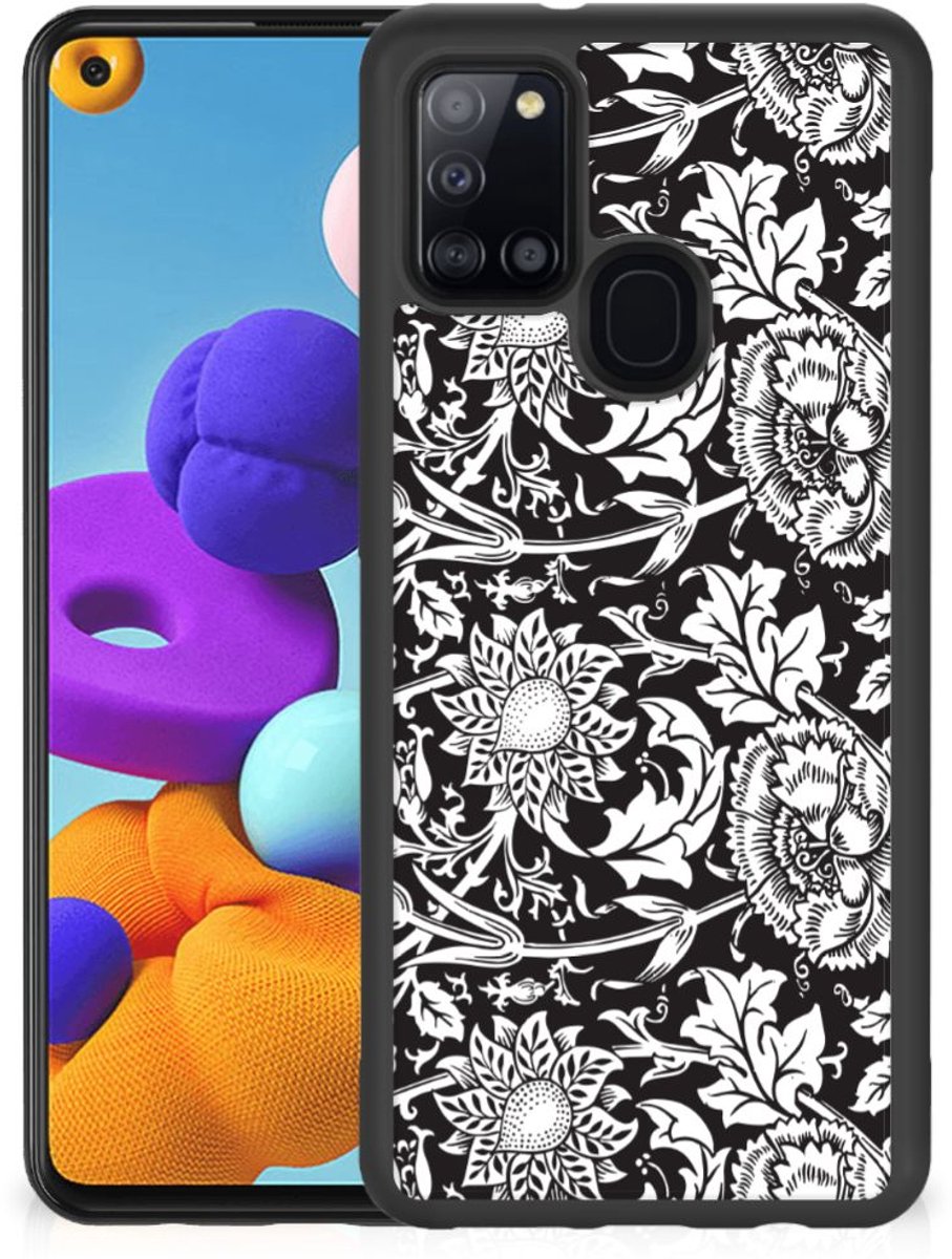 Samsung Galaxy A21s Skin Case Black Flowers