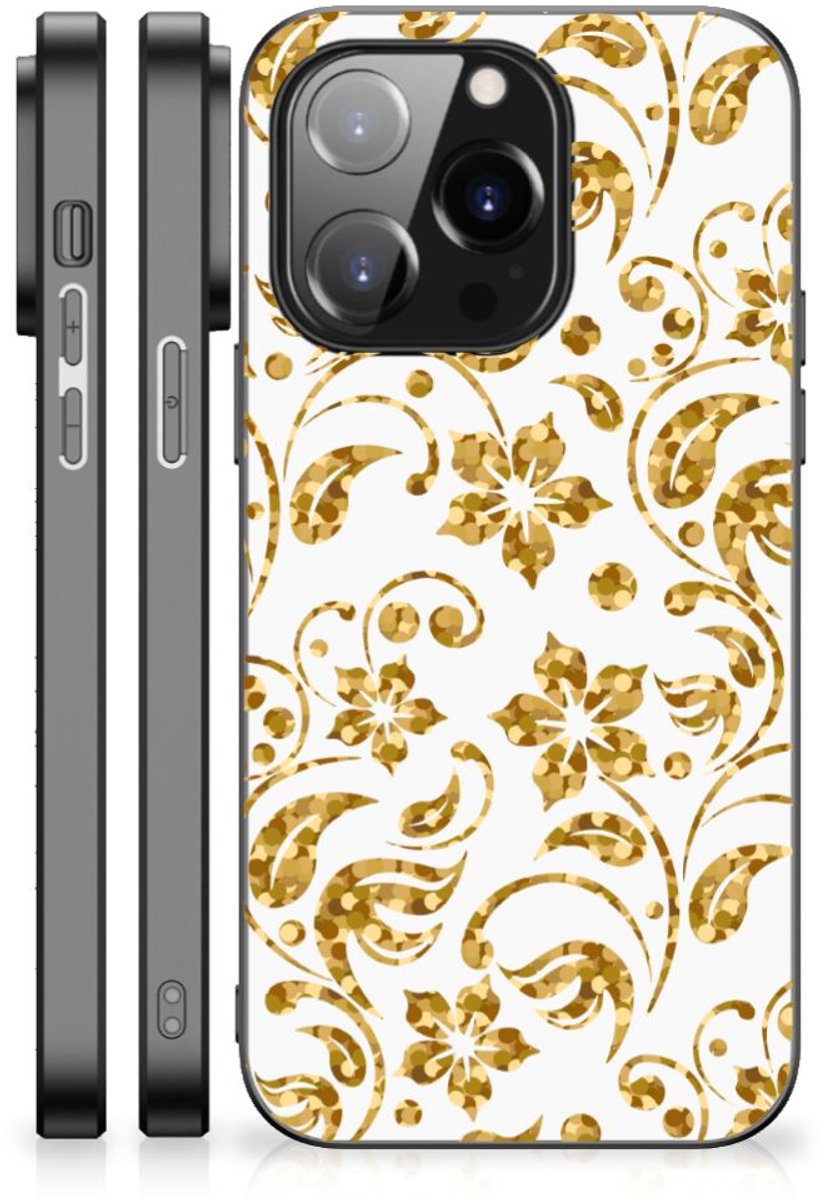 iPhone 14 Pro Bloemen Hoesje Gouden Bloemen