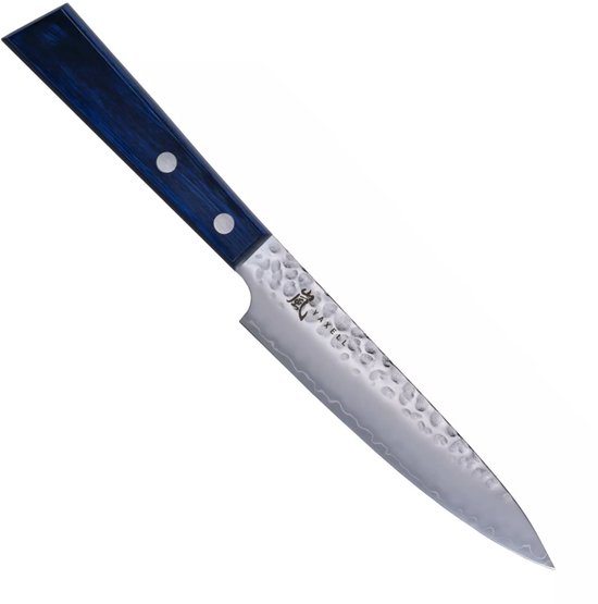 Couteau universel Yaxell BLUE BREEZE – 12 cm – Acier MOVAX – Finition martelée – Bois Pakka Blauw