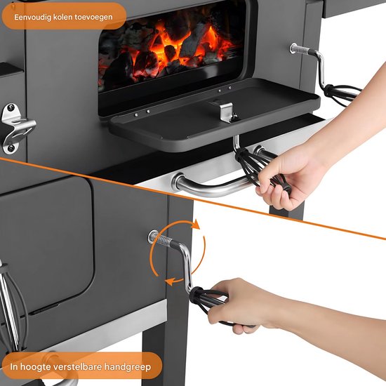 Barbecuewagen Tavien - Houtskoolbarbecue - BBQ - Smoker XXL - Houtskoolgrill - Met Wielen, Roestvrijstalen Handgreep - Perfect voor Buitenterras, Tuin en Achtertuin van TecTake — afbeelding 4