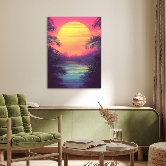 Affiche 60x80 cm - Soleil - Jaune - Palmiers - Tropical - Posters - Décoration chambre - Décoration murale salon - Décoration murale chambre