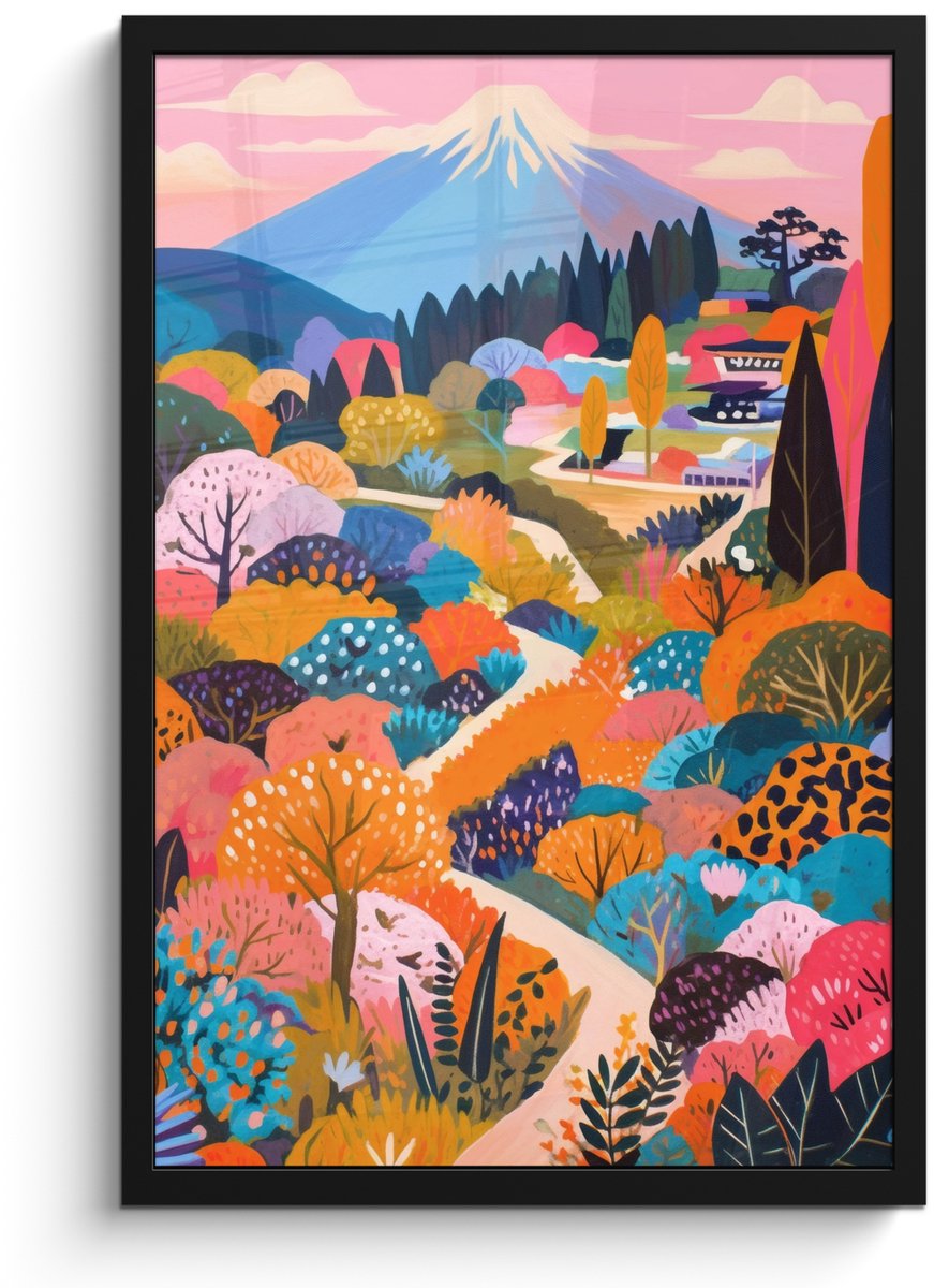 FrameYourWall Poster in lijst - Fotolijst 40x60 cm - Posters - Witte bergtop - Modern - Kleurrijk - Posterlijst zwart - Decoratie - Wanddecoratie woonkamer - Muurdecoratie slaapkamer Kleurrijk - Landschap