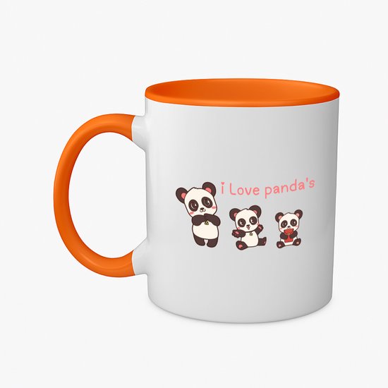 Hacebo® - I love panda's koffiebeker oranje - Panda - dieren liefhebbers - thee mok - koffie beker - leuke cadeau voor iemand die van houdt van panda's - verjaardagscadeau - kado - gift - koffiemok - 350 ML inhoud