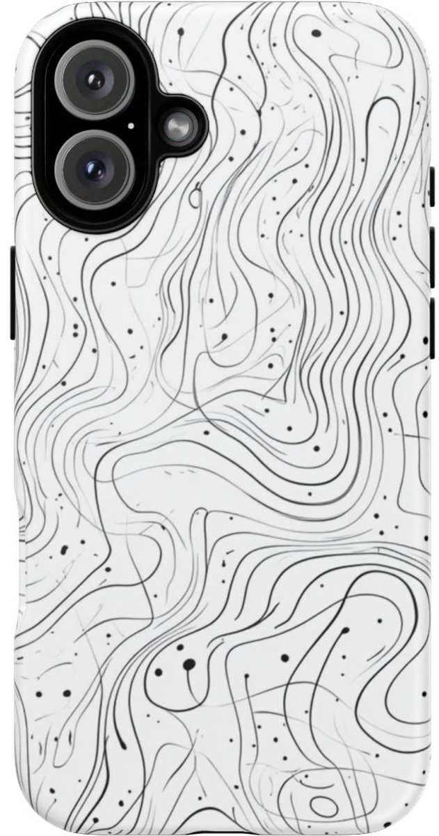 Abstract Zwart-Wit Golvend Lijnenpatroon – Telefoonhoesje Geschikt voor iPhone 16 Plus