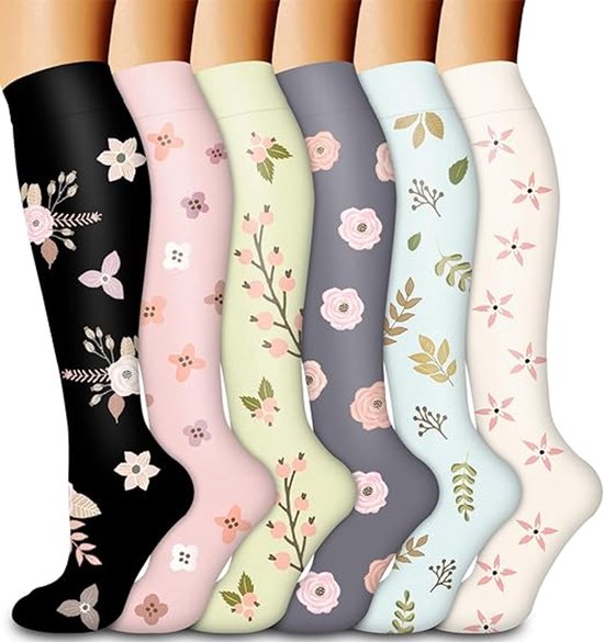 Chaussettes de compression pour femmes et hommes avec soutien circulatoire (6 paires) - Chaussettes avec soutien progressif pour la course et l'athlétisme (L-XL)