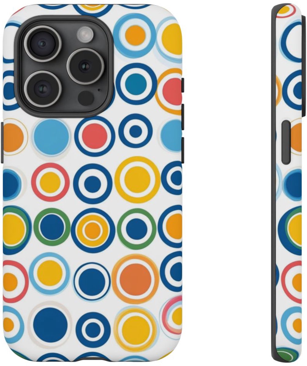 Vrolijk Cirkeldessin in Heldere Kleuren – Telefoonhoesje Geschikt voor iPhone 15 Pro