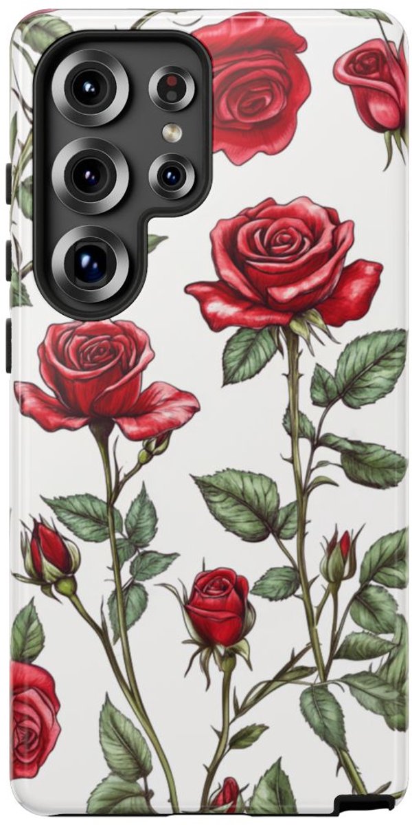 Rode Rozen Botanisch Patroon – Telefoonhoesje Geschikt voor Samsung Galaxy S25 Ultra