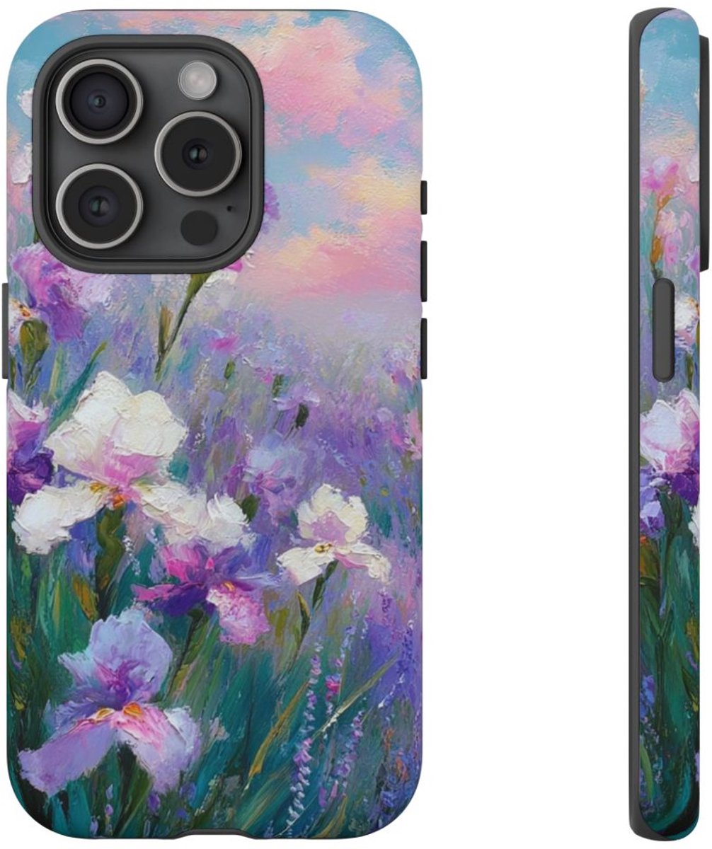 Pastelkleurige Irisbloemen Schildering – Telefoonhoesje Geschikt voor iPhone 15 Pro