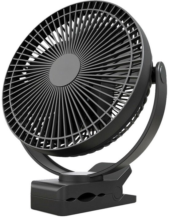 Oplaadbare clip ventilator 8 inch, draagbare bureauventilator met 4 snelheden, 360° rotatie, stille USB ventilator op batterijen
