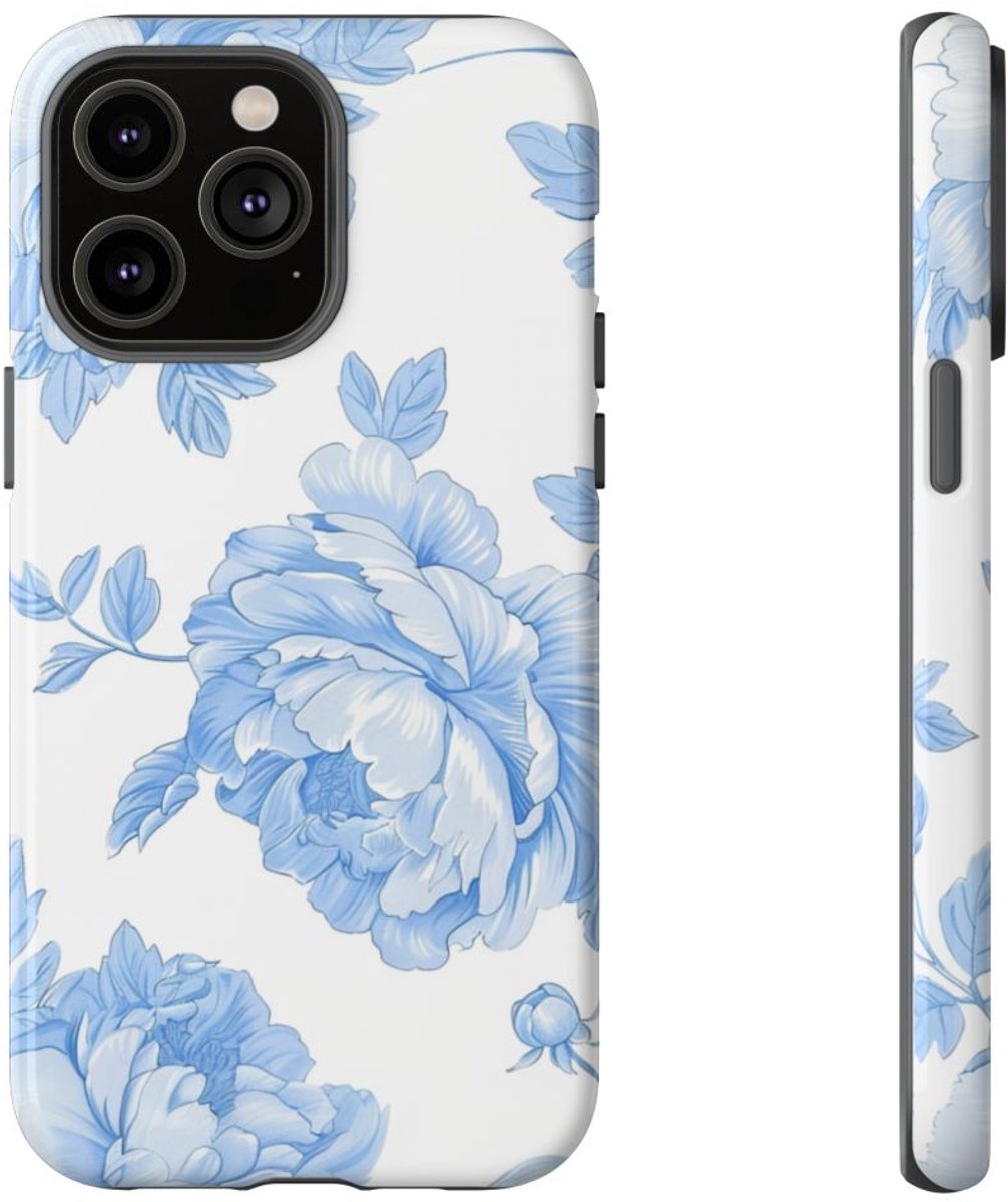 Lichtblauw Pioenrozenmotief – Telefoonhoesje Geschikt voor iPhone 14 Pro Max