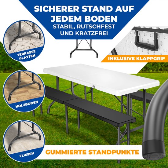 KESSER® Inklapbare Tafel 183x76x74cm Vouwtafel - Campingtafel Kunststof - Klaptafel Geschikt voor 8 Personen voor Tuin, Terras en Balkon inclusief Draaggreep - Wit van KESSER — afbeelding 2