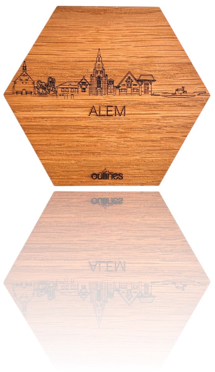 5x Onderzetters Skyline van Utrecht - 10x9cm - Eikenhout
