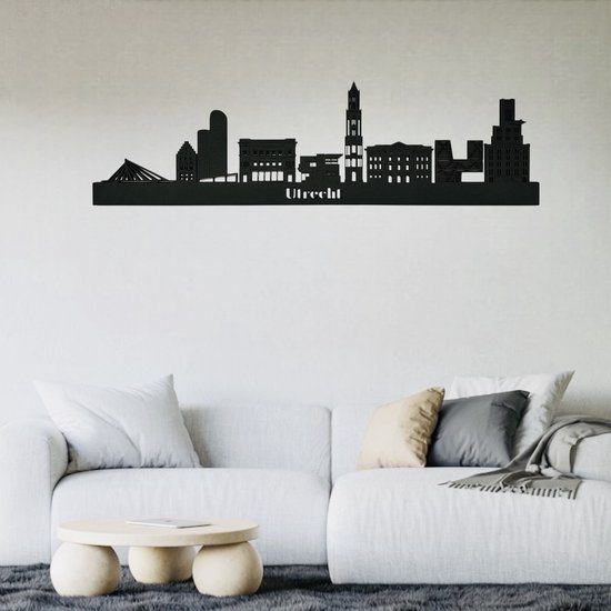 Skyline van Utrecht - Zwart-mdf - 60cm - Wanddecoratie van hout