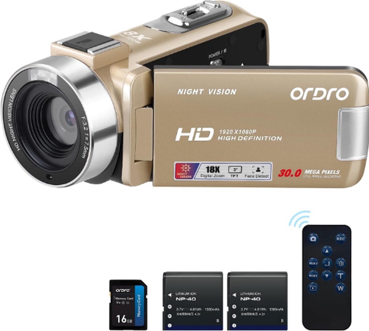 QPFO® Digitale videocamera - compacte camcorder - inclusief accu - ideaal voor vloggen en filmen