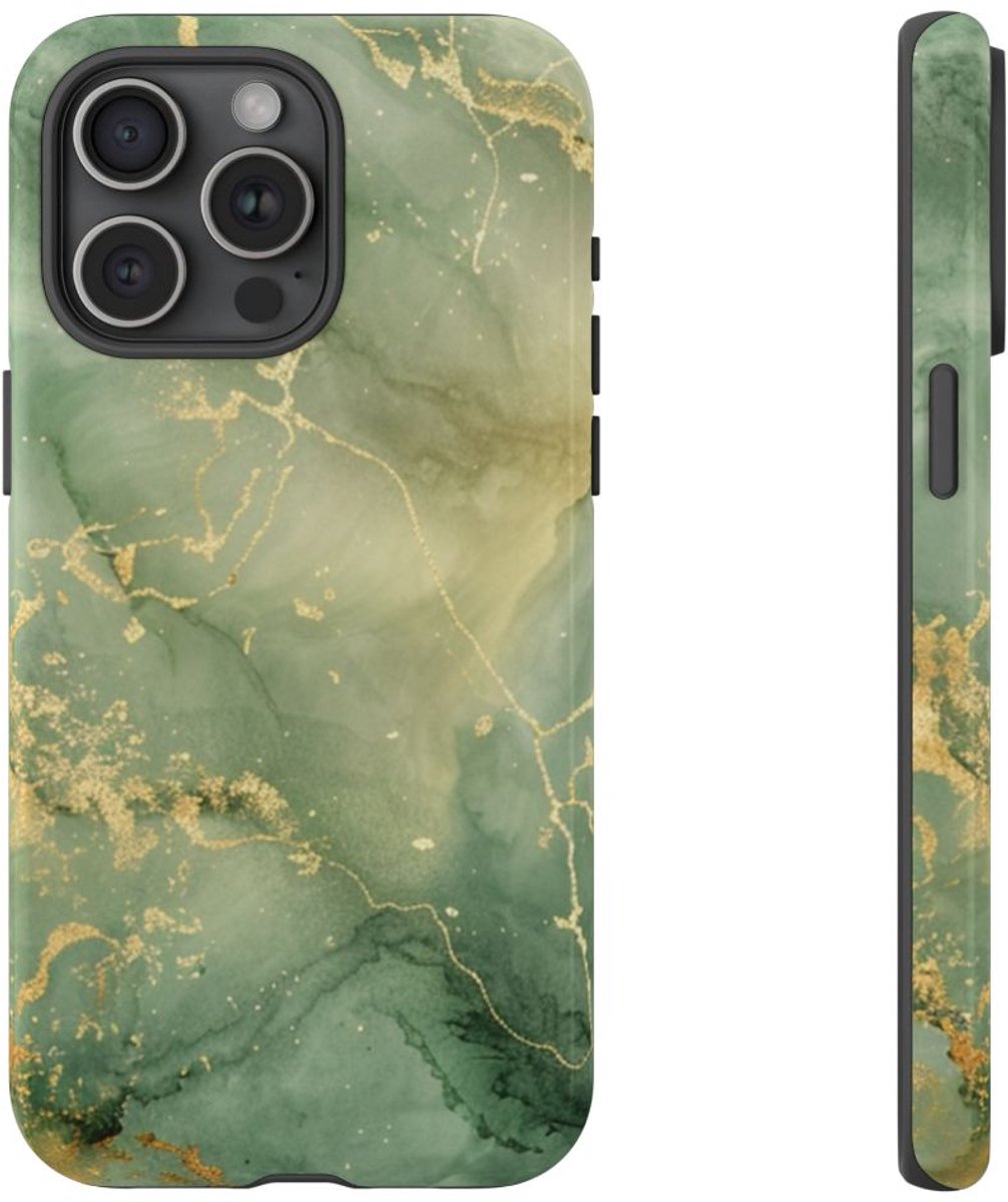 Groene en Gouden Marmer Abstract – Telefoonhoesje Geschikt voor iPhone 15 Pro Max