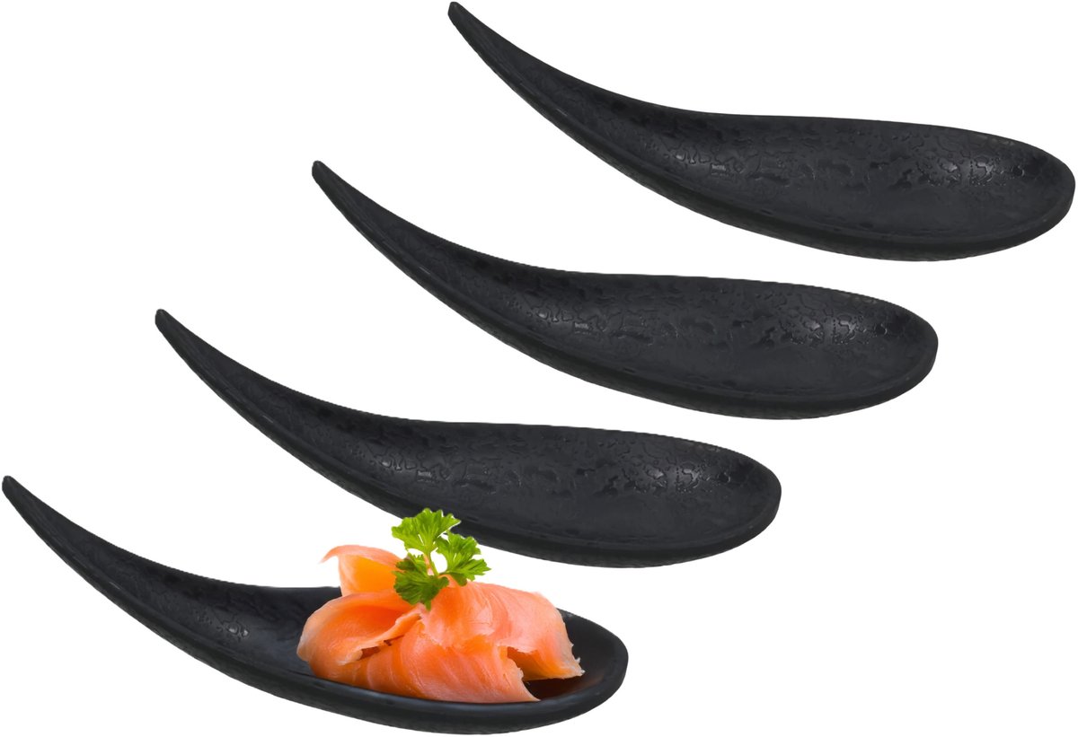Gerimport Amuse/aperitief lepel set - hapjes/tapas - 6x stuks - zwart - melamine