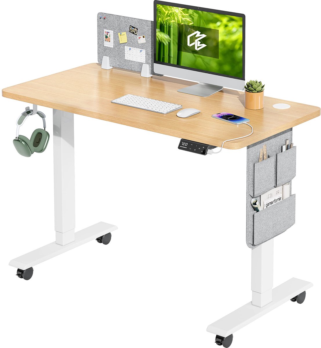 Ibenzoa Elektrisch verstelbaar bureau met geheugenfunctie en memobord voor optimaal werkcomfort Naturel