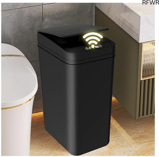 Infrarood Sensor Contactloos Automatische Vuilnisemmer - Contactloos Infrarood Sensor, 12L, Zwart, Batterij Of Adapter (batterijen Niet Inbegrepen) Infrarood Bewegingssensor 12L