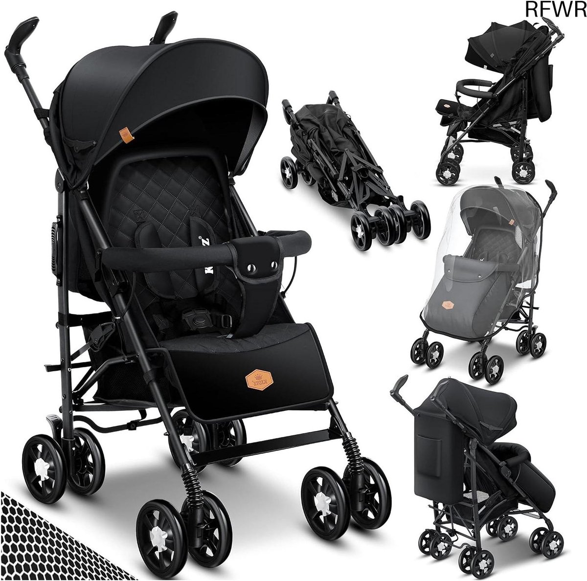 RFWR® Opvouwbare Kinderwagen 360° met Ligfunctie en Regenhoes