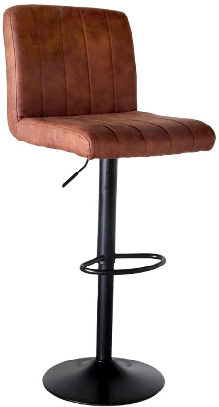 SET OFF: Tabouret de bar 2 pièces Anel avec dossier: microfibre cognac avec piètement noir chaise de bar