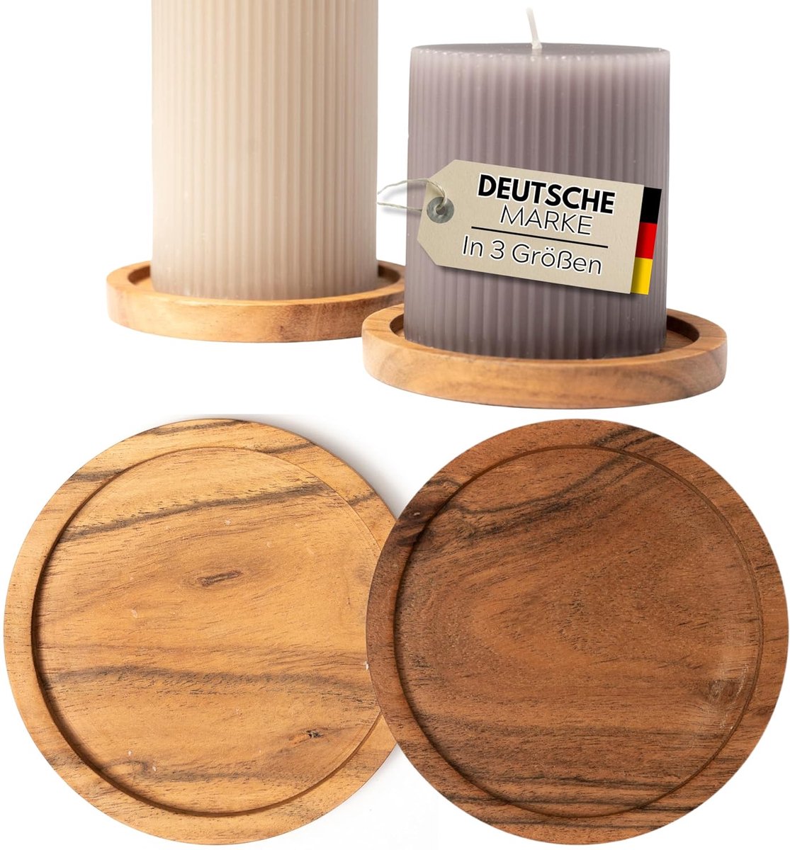 Houten Kaarsenbord Rond - Set van 2 voor Kaarsen tot 10 cm Diameter