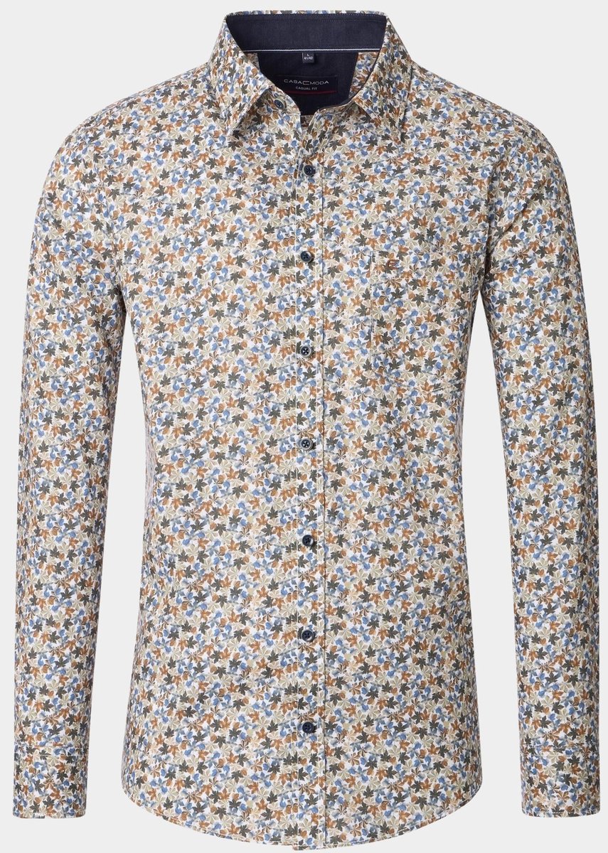 CASA MODA Sport casual fit overhemd - popeline - wit - bruin - blauw - grijs dessin