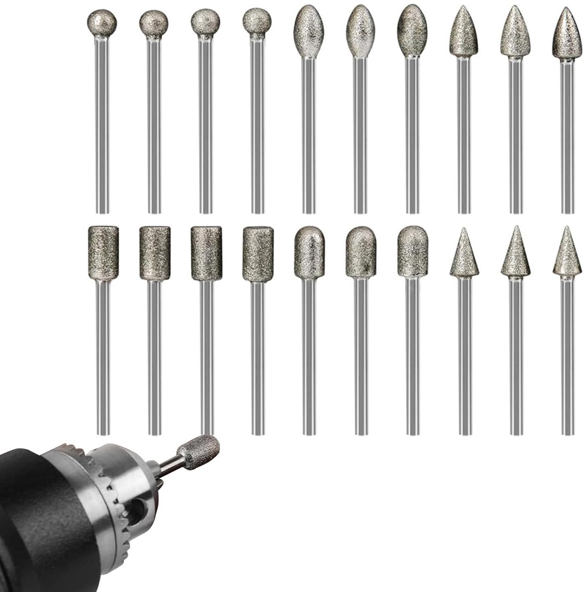 20pcs Rotary Cutter - Diamond Cutter Engraving Bit Set - Turning Tool Accessories voor Engraving - Grinding - Polishing - Drilling Stones