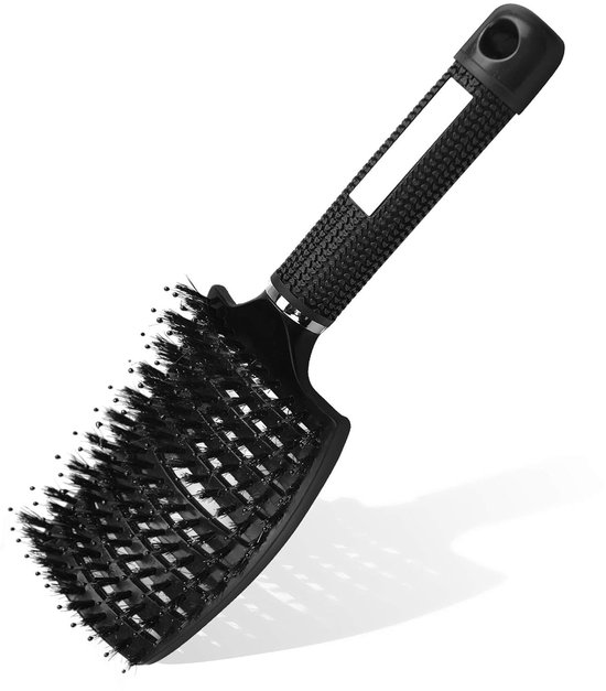 Foto: Crrynuo haarborstel varkenshaar kam curved borstel 1 stuk ventileerd anti static zwart
