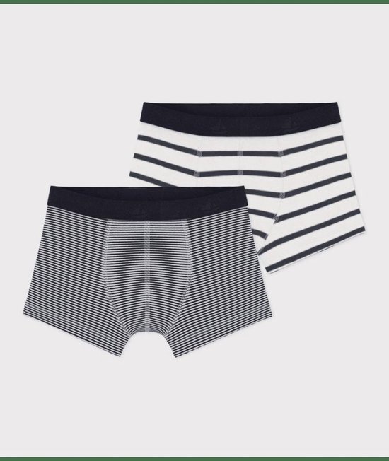 Petit Bateau Set van 2 gestreepte boxershorts voor jongens Jongens Onderbroek - Wit/Blauw + Blauw/Wit