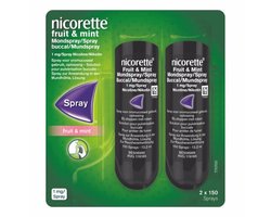 Nicorette Mondspray Fruit & Mint 1mg/spray - nicotinevervanger - stoppen met roken - 2 x 13,2 ml (2 x 150 sprays) Nicorette Mondspray Fruit & Mint 1mg/spray - nicotinevervanger - stoppen met roken - 2 x 13,2 ml (2 x 150 sprays)
